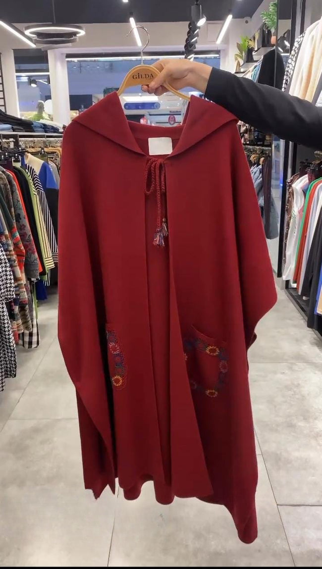 Saimwear Hooded Winter Fleece Fabric Cape Shawl CH-393