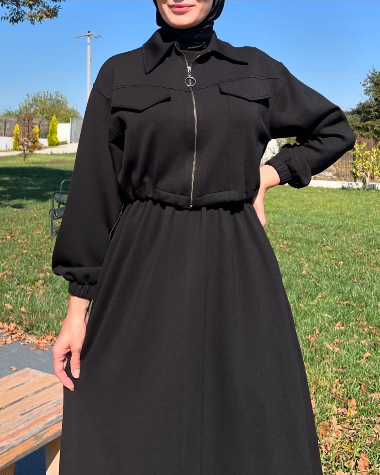 CH 499 Saimwear 2 Pcs Winter Outfit Long Frock With Upper Fleece Jacket