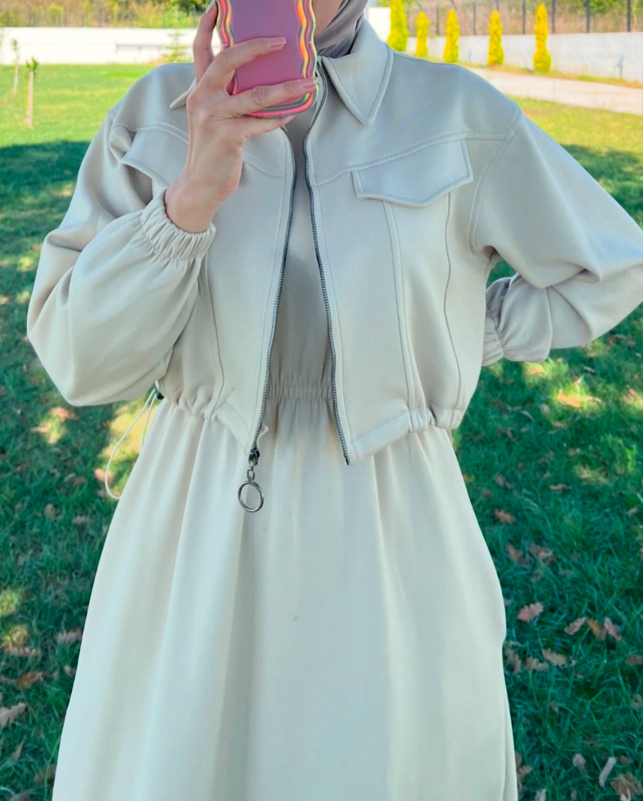 CH 499 Saimwear 2 Pcs Winter Outfit Long Frock With Upper Fleece Jacket