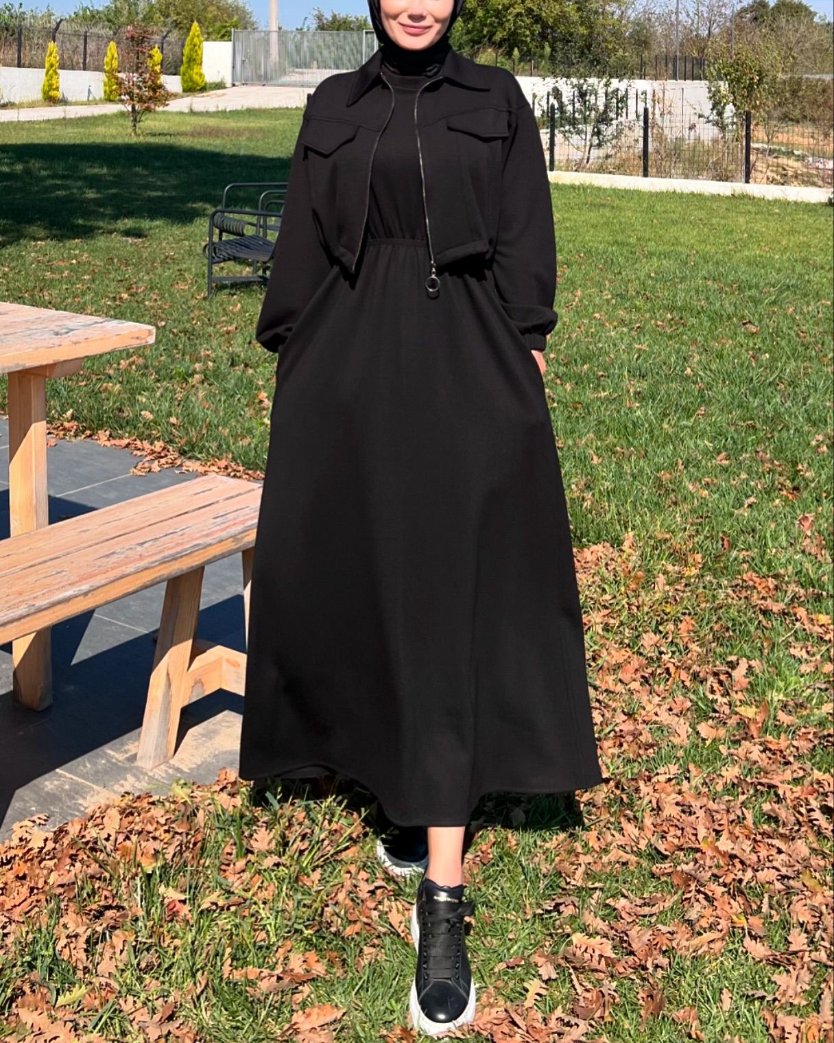 CH 499 Saimwear 2 Pcs Winter Outfit Long Frock With Upper Fleece Jacket