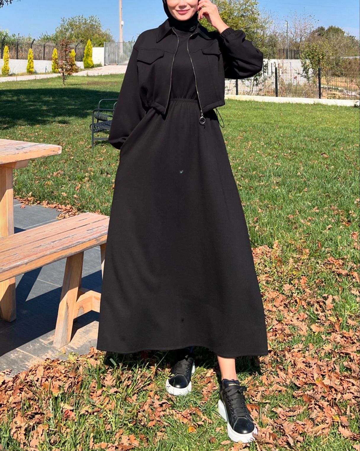 CH 499 Saimwear 2 Pcs Winter Outfit Long Frock With Upper Fleece Jacket