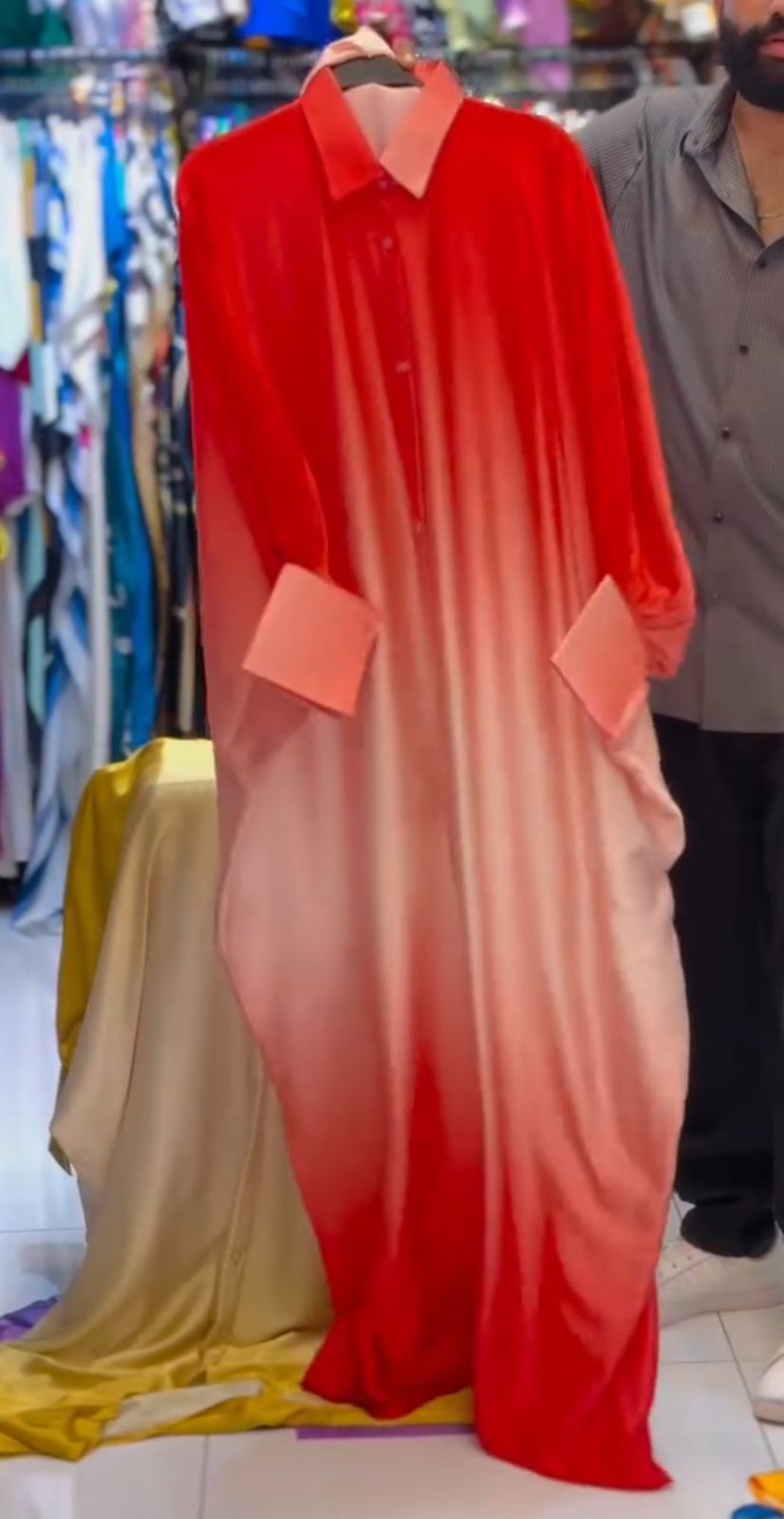 CH 532 Collar Shaded Style Silk Kaftaan Dress - Saimwear
