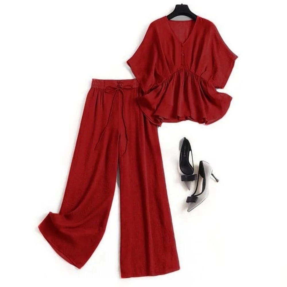 Butterfly Blouse With Loose Wide Trouser - saimwear