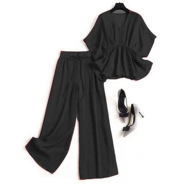 Butterfly Blouse With Loose Wide Trouser - saimwear