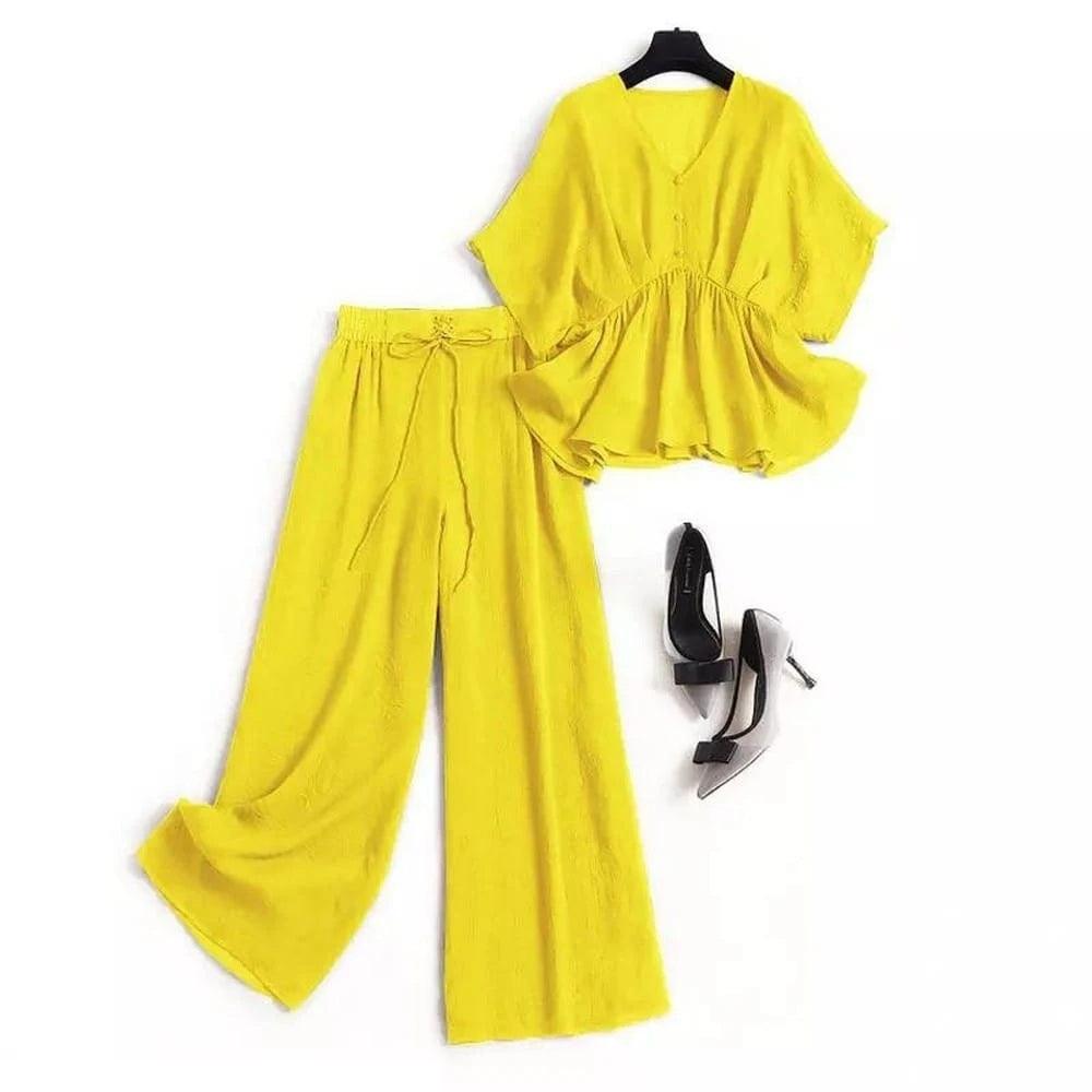 Butterfly Blouse With Loose Wide Trouser - saimwear