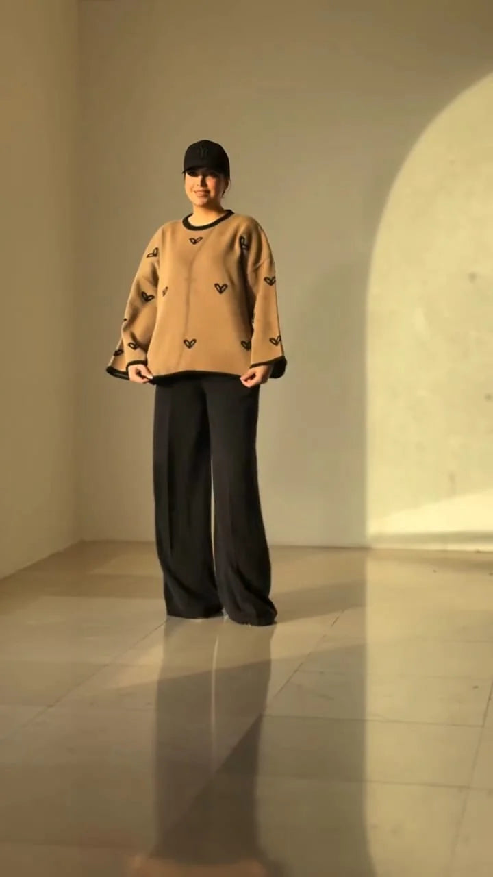 CH 584 - Warm & Cozy 2 Piece Outfit Winter Fleece Co-ord Set with Heart Prints for Women - Saimwear