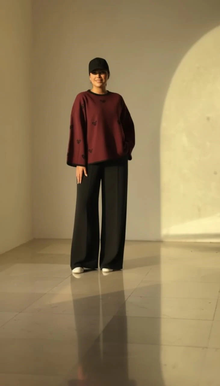 CH 584 - Warm & Cozy 2 Piece Outfit Winter Fleece Co-ord Set with Heart Prints for Women - Saimwear