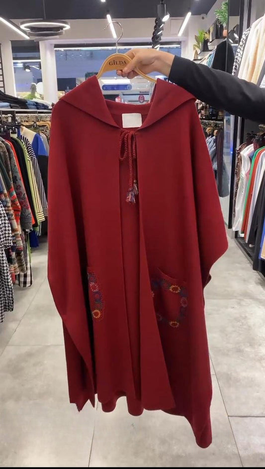 Saimwear Hooded Winter Fleece Fabric Cape Shawl CH-393