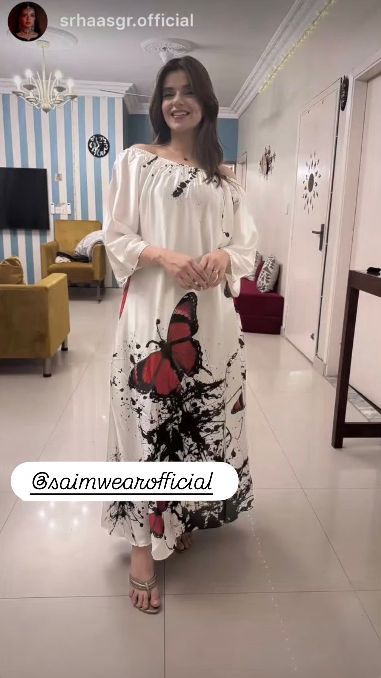CH 554 Butterfly Printed A-Line Long Frock - Saimwear
