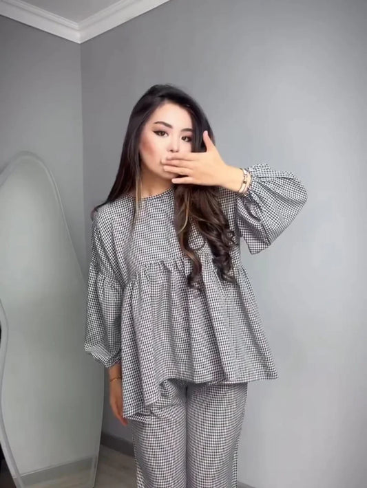 CH 552 Classic Checkered Cotton Co-ord Set-SAIMWEAR