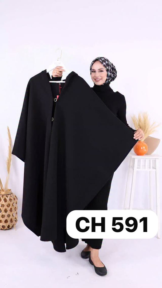 Ch 591 Saimwear Long hooded Button Windbreaker Cloak