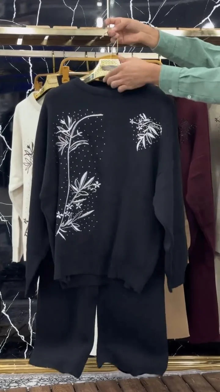 CH 596 - Floral Printed Warm Fleece Co-ord Set - Saimwear