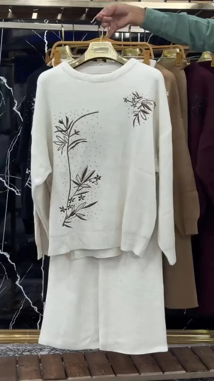 CH 596 - Floral Printed Warm Fleece Co-ord Set - Saimwear