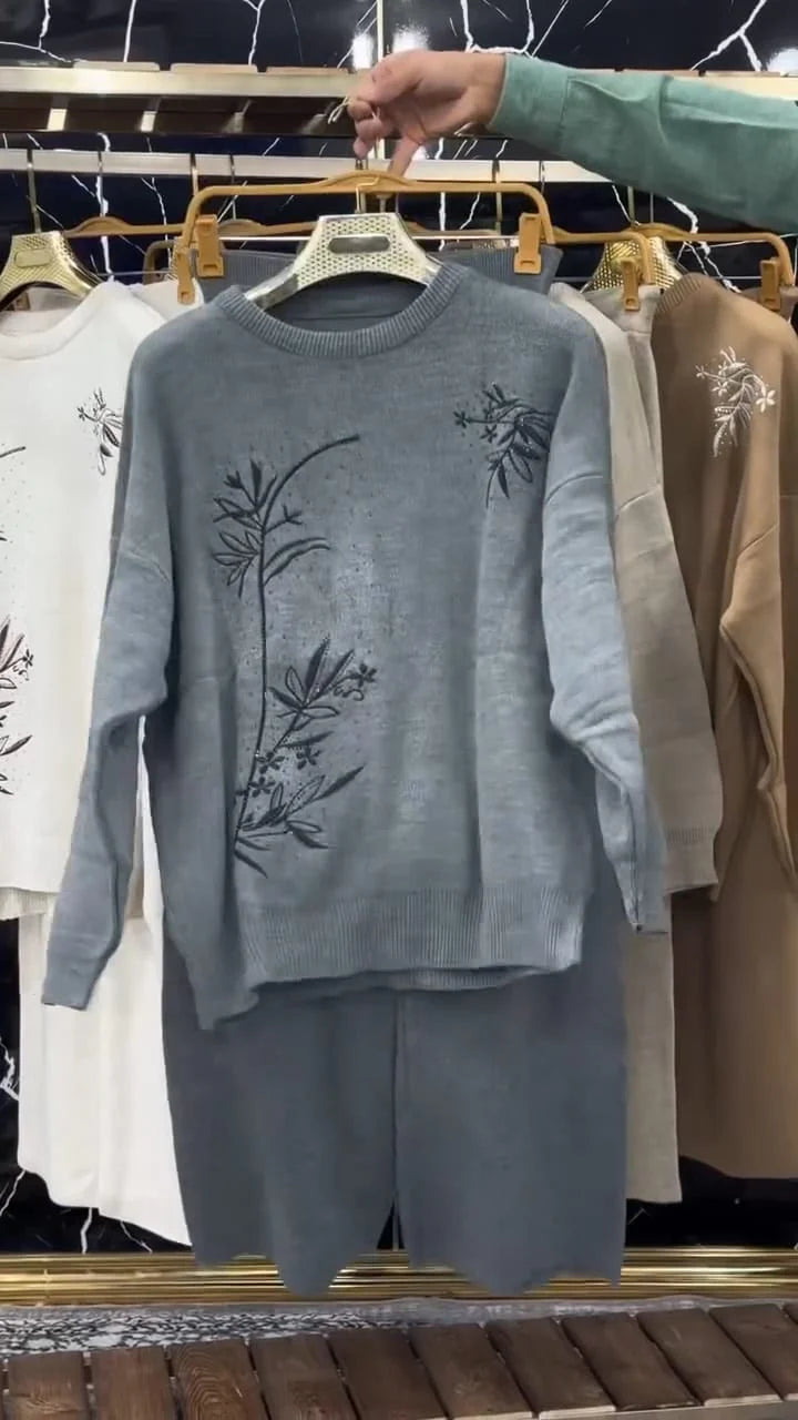 CH 596 - Floral Printed Warm Fleece Co-ord Set - Saimwear