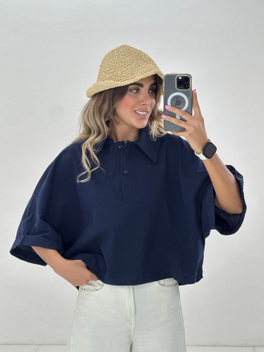 CH - 6090- Relaxed Fit Collar Top | Saimwear