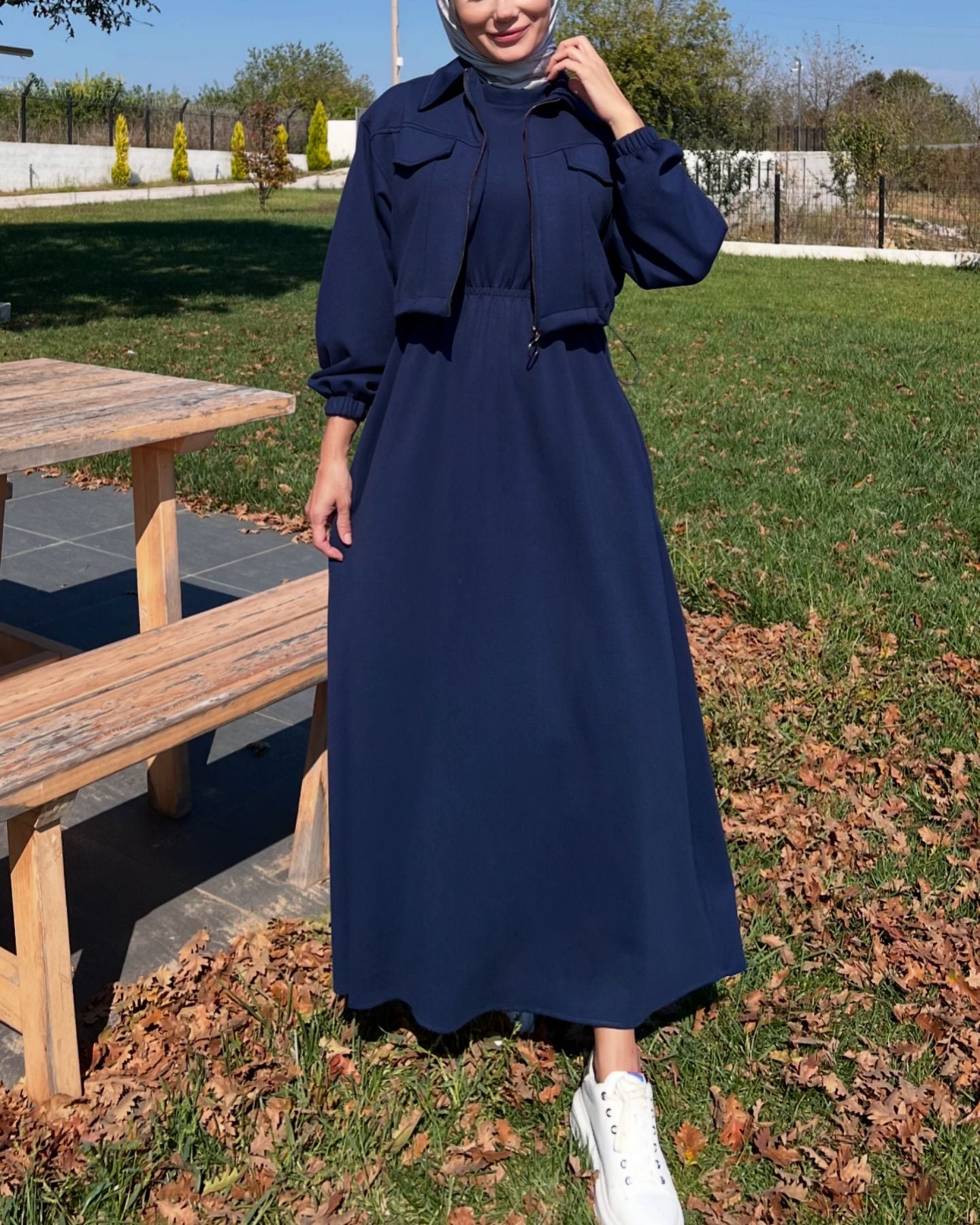 CH 499 Saimwear 2 Pcs Winter Outfit Long Frock With Upper Fleece Jacket