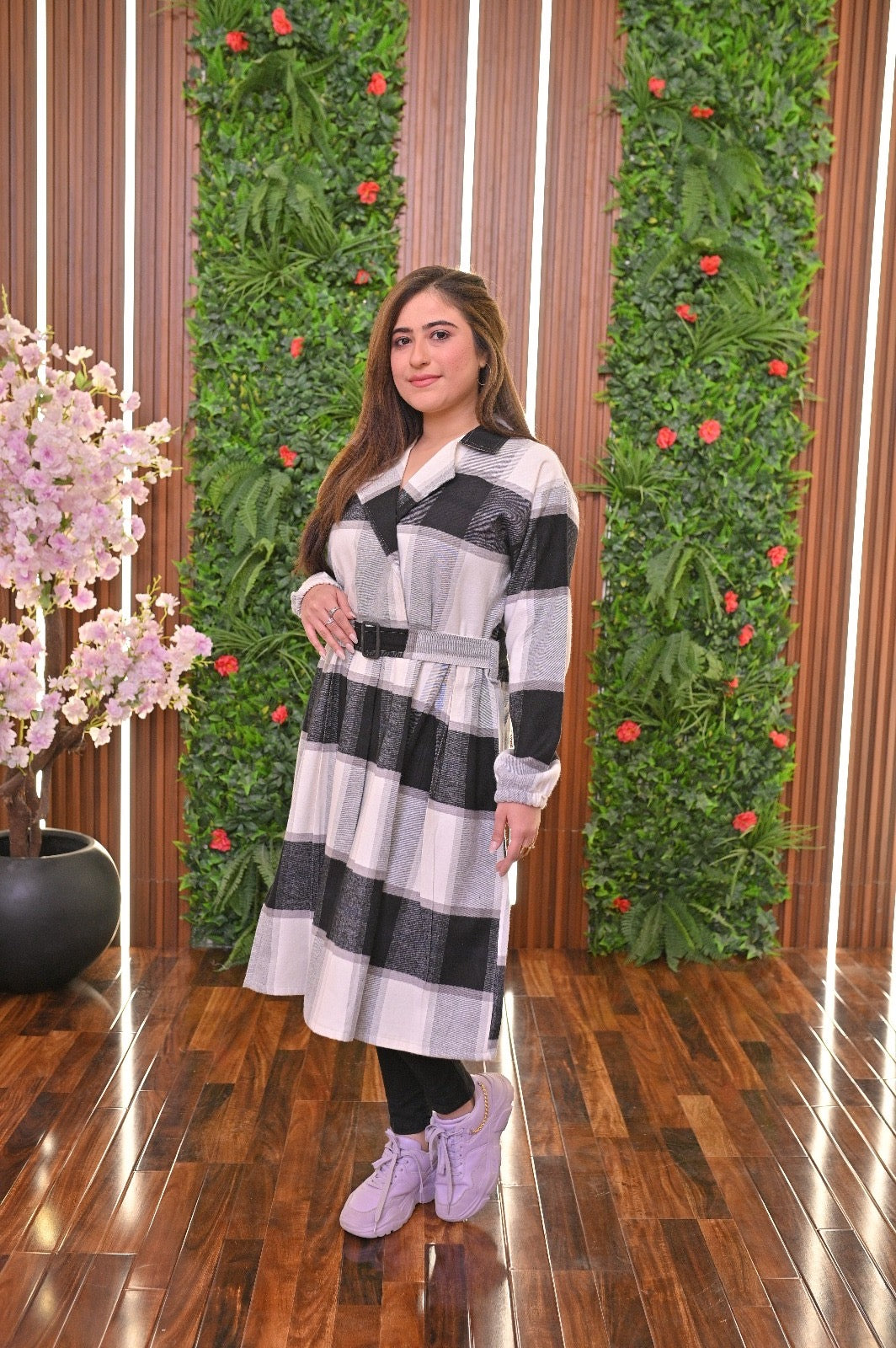 CH 489 Saimwear Coat Style Collared Tile Dress