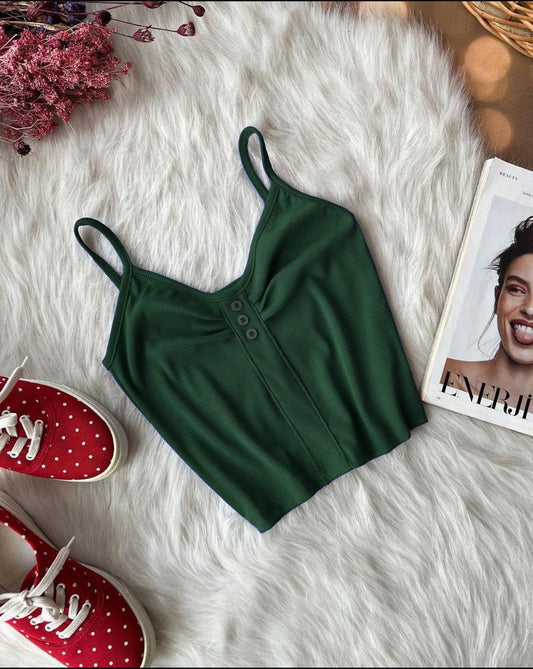 Saimwear Cotton Ribbed Stretchable Button Style Crop Top Ch 385