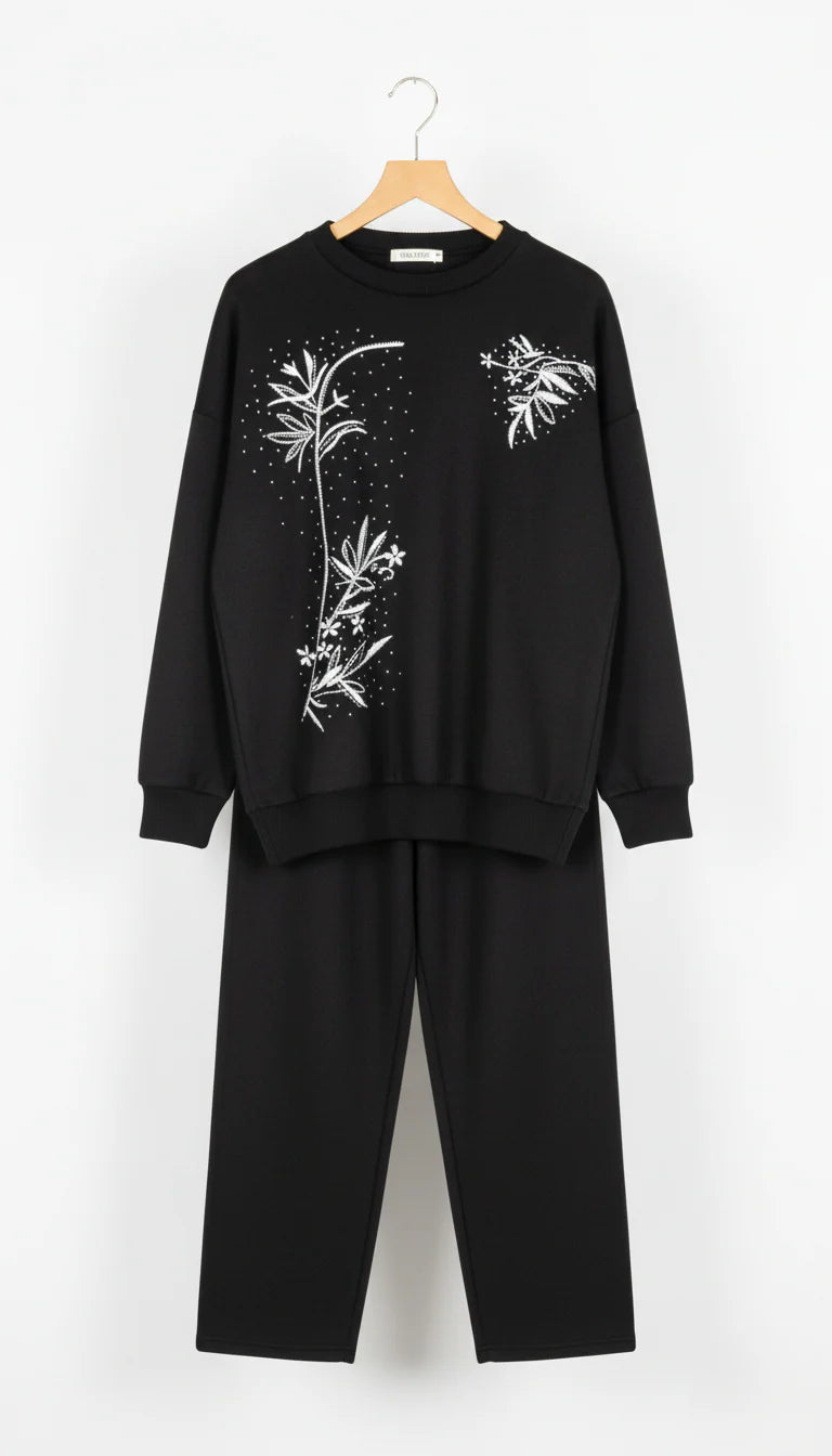 CH 596 - Floral Printed Warm Fleece Co-ord Set - Saimwear