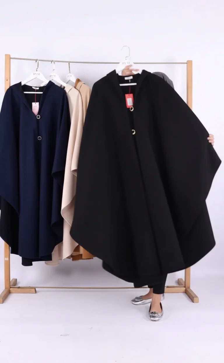 Ch 591 Saimwear Long hooded Button Windbreaker Cloak