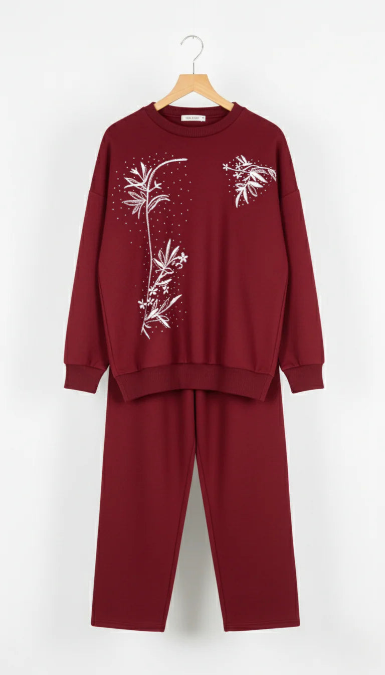 CH 596 - Floral Printed Warm Fleece Co-ord Set - Saimwear