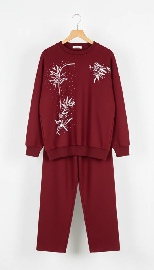 CH 596 - Floral Printed Warm Fleece Co-ord Set - Saimwear