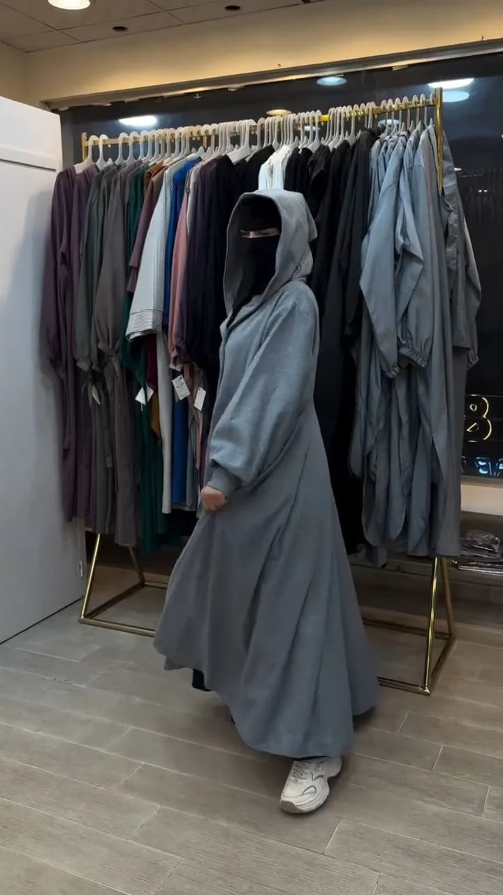 Ch 611 -Button-Front Long Frill Hoodie Winter Fleece Maxi Style with Wide Flare - Saimwear