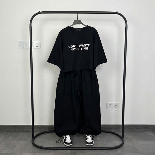 Ch - 6058 - Oversized Short Tee & Trouser Set | Saimwear