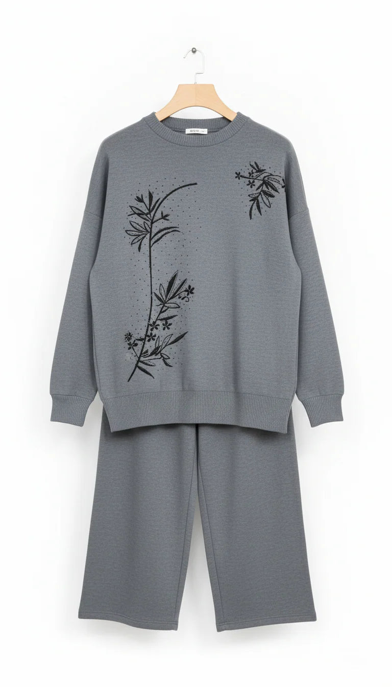 CH 596 - Floral Printed Warm Fleece Co-ord Set - Saimwear