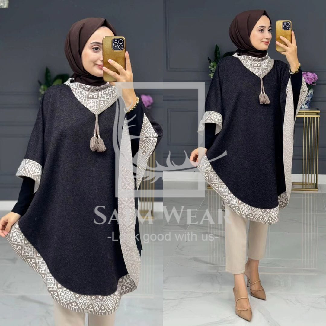 CH # 374 Saimwear Winter Glam Print Wrap Fleece-Printed Shawl Ponchos With Cozy Neck
