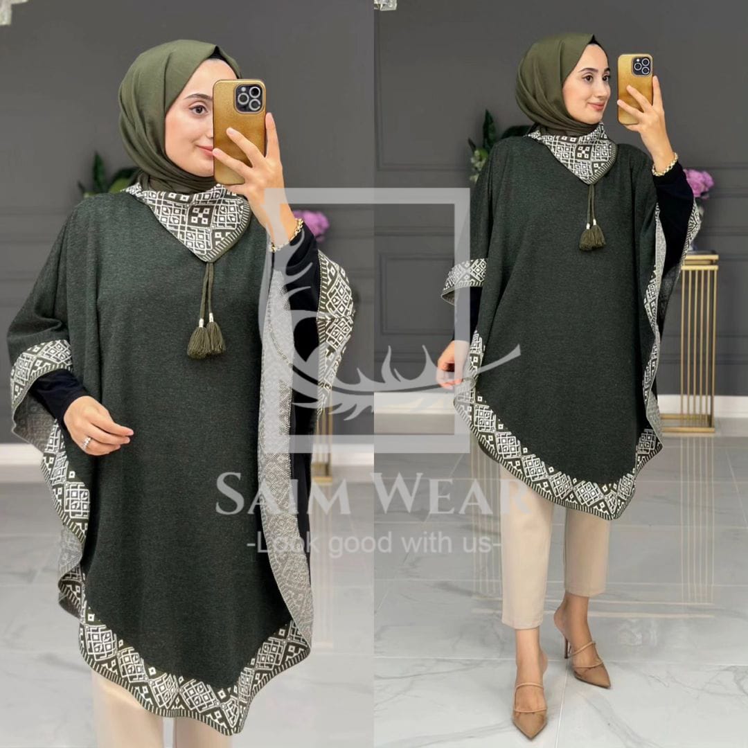 CH # 374 Saimwear Winter Glam Print Wrap Fleece-Printed Shawl Ponchos With Cozy Neck