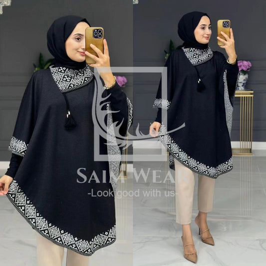 CH # 374 Saimwear Winter Glam Print Wrap Fleece-Printed Shawl Ponchos With Cozy Neck