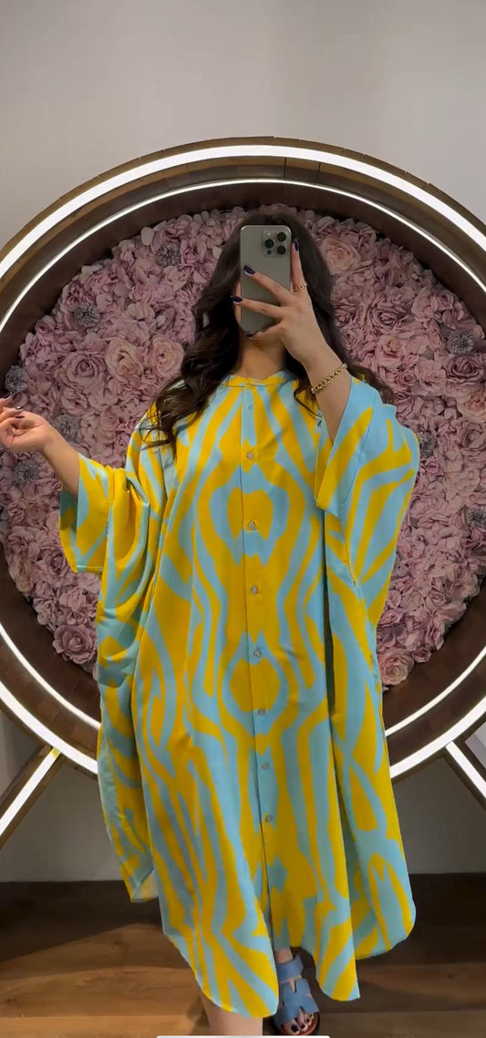 Saimwear Silk Printed Button Style Kaftaan CH 422