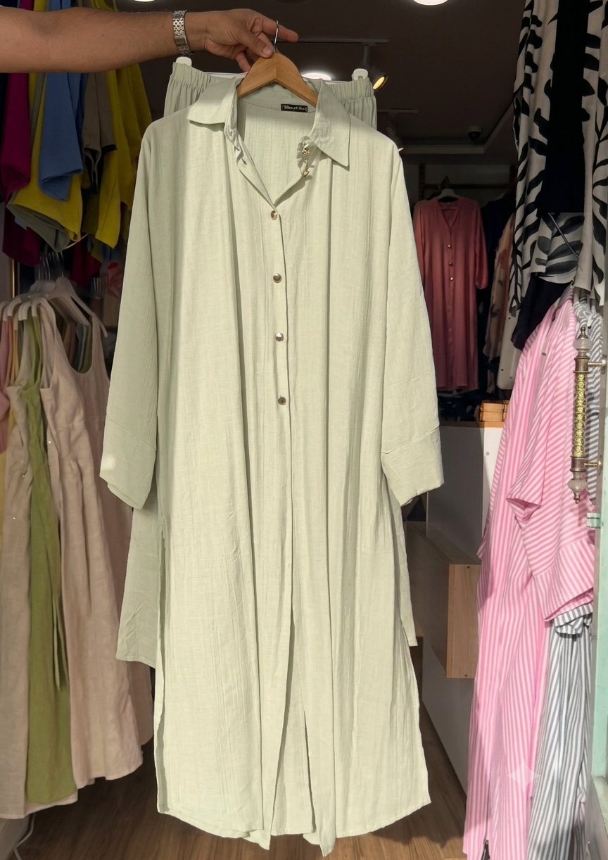 CH-6112 2 Pcs Breeze Linen Crinkle Co-Ord Set - Saimwear