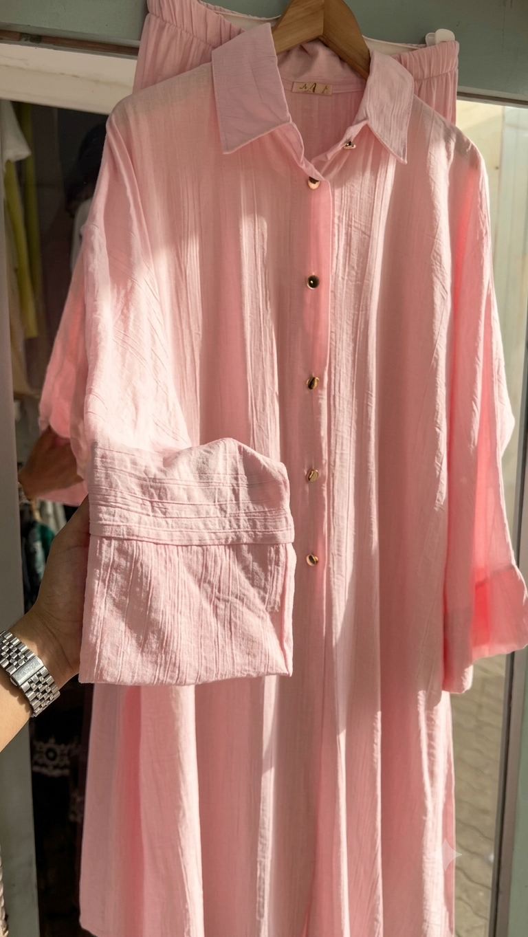 CH-6112 2 Pcs Breeze Linen Crinkle Co-Ord Set - Saimwear