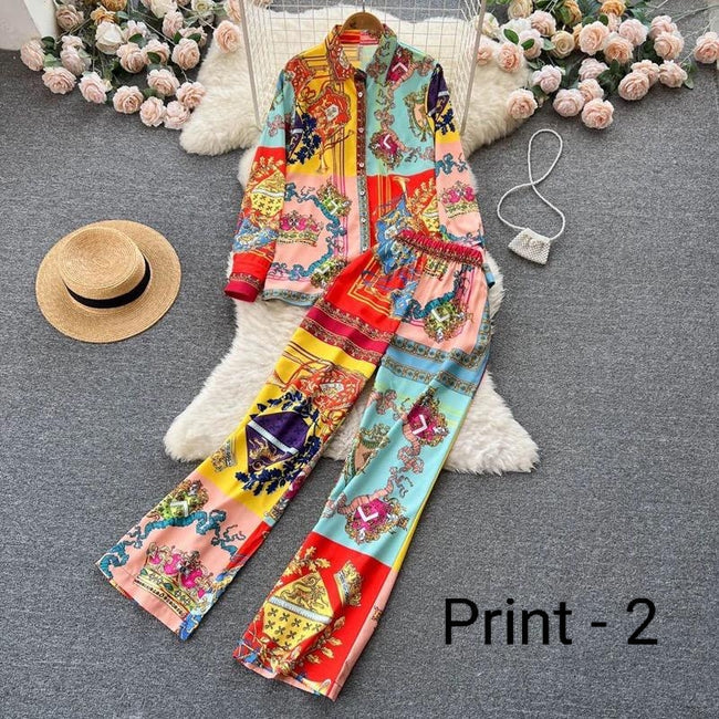Ch # 353 - 2023 Fashion Print Elegant Women's Set Elastic Waist Straight 2 Piece Pajamas Set Casual Chic Youth Vacation Home Suit - saimwear