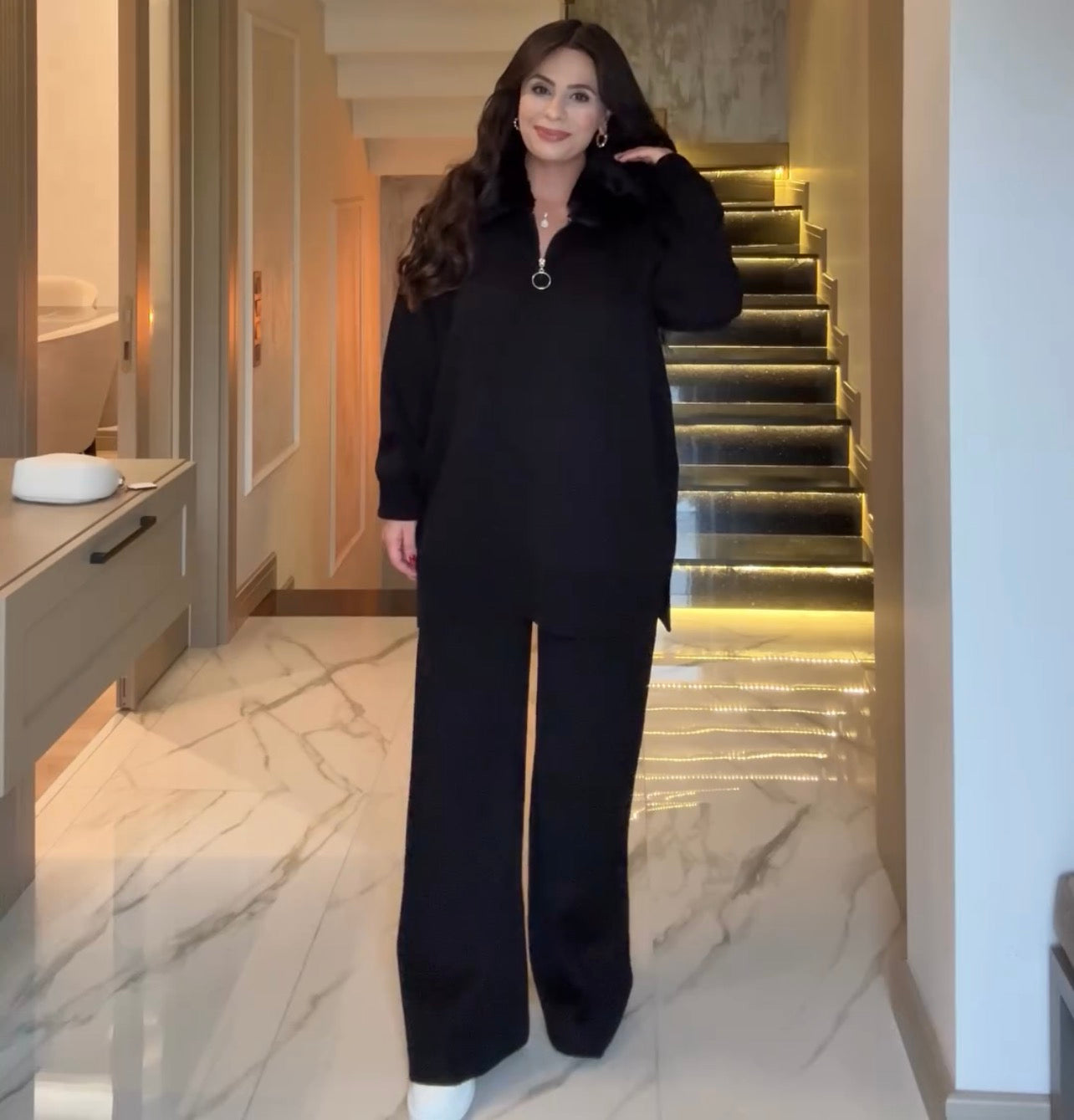 CH 590 - Fur Collar Fleece Co-Ord Set - Saimwear