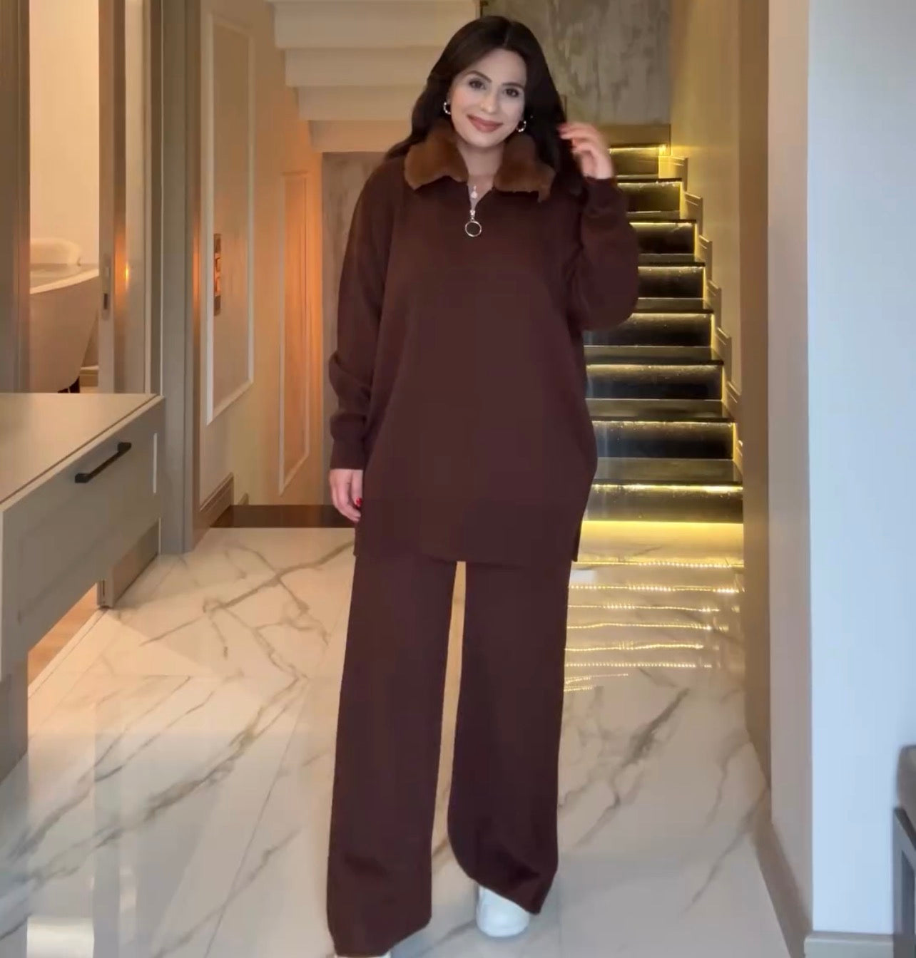 CH 590 - Fur Collar Fleece Co-Ord Set - Saimwear