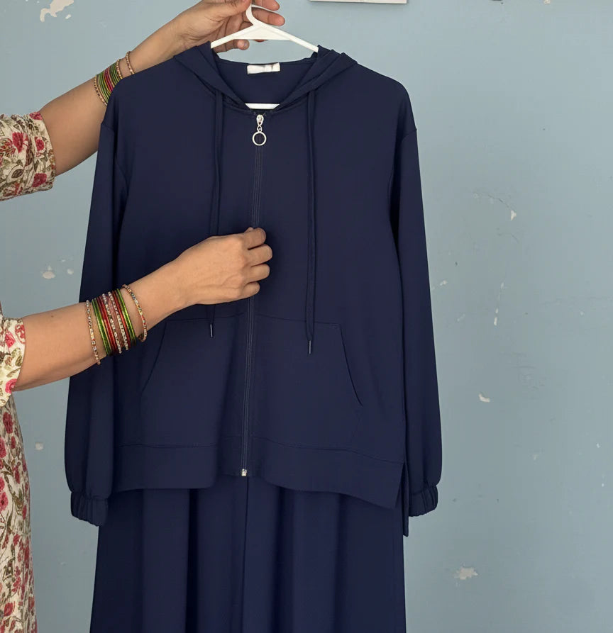 Ch 603 - Full Coverage Relaxed Fit Hoodie and Extra Wide-Leg Bottom Over Size Co ord Set -Saimwear