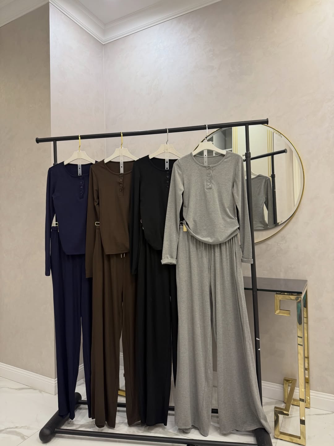 CH-6006 2 Pcs Button Lounge Wear Set Top With Straight Trouser - Saimwear