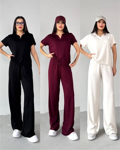 CH # 550 Summer Casual Women's Polo Collar Top & Trouser Set- Saimwear