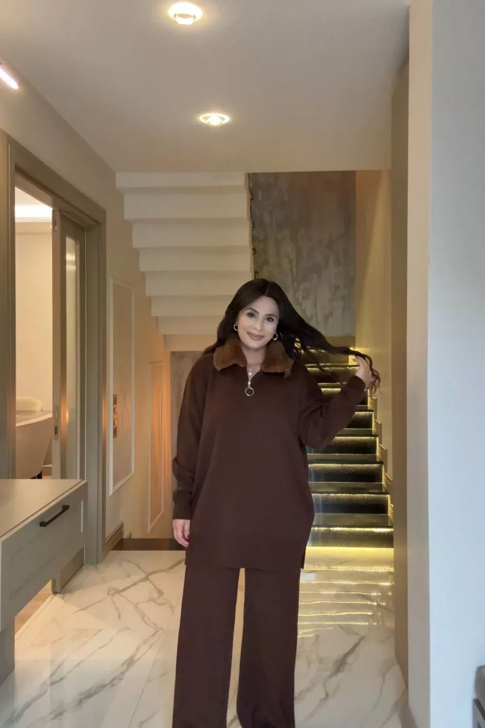 CH 590 - Fur Collar Fleece Co-Ord Set - Saimwear