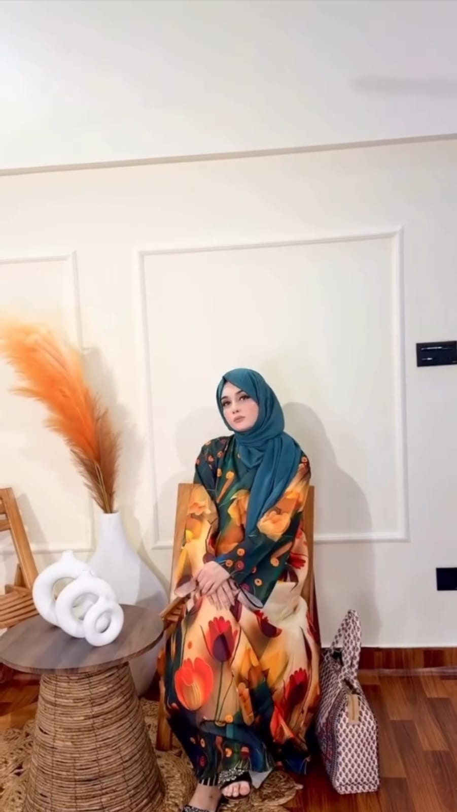 CH 573 Tulip Bloom Printed Kaftan – Soft Crepe Long Dress | Saimwear