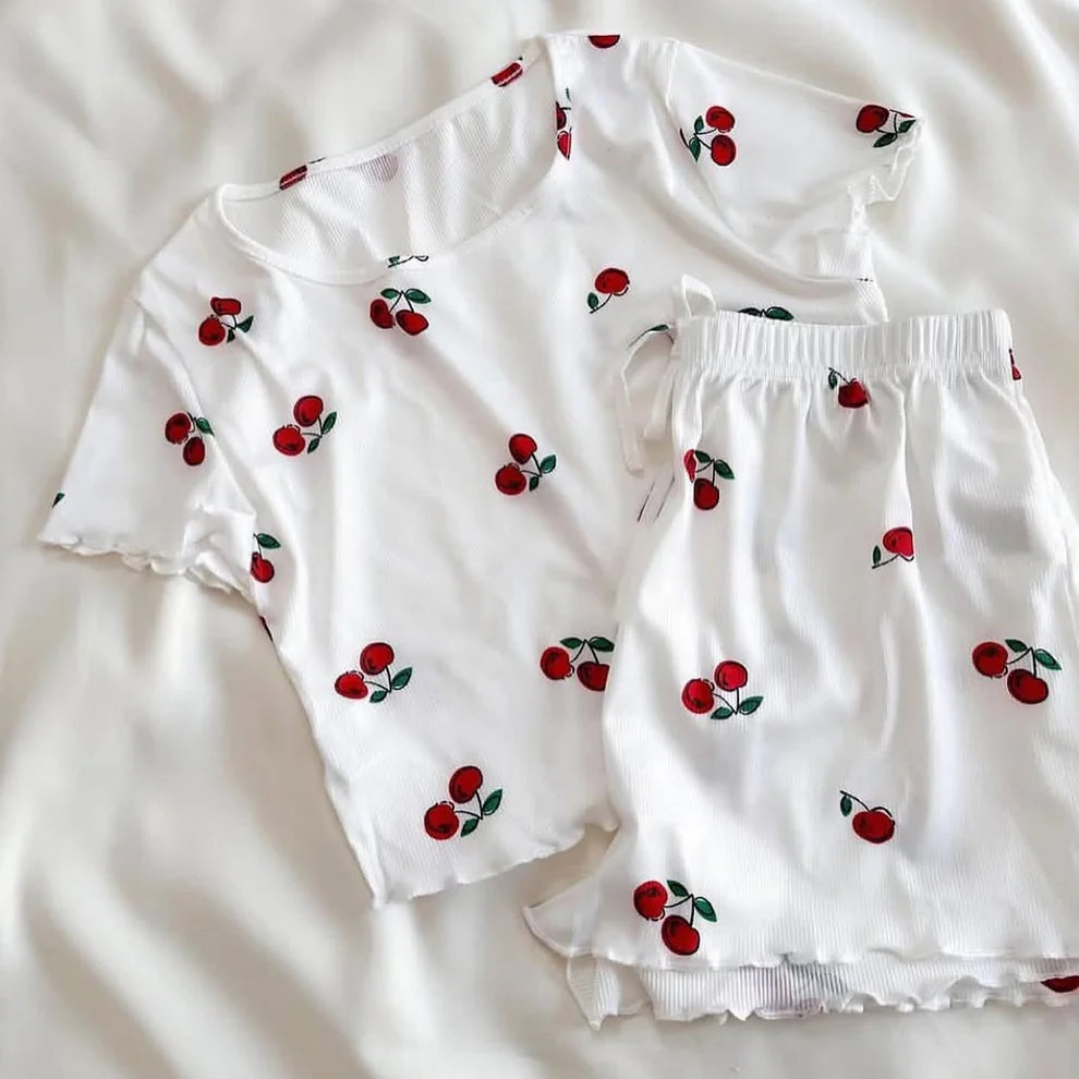 CH 6039 Printed Cherries Top & Boxer Set | Saimwear