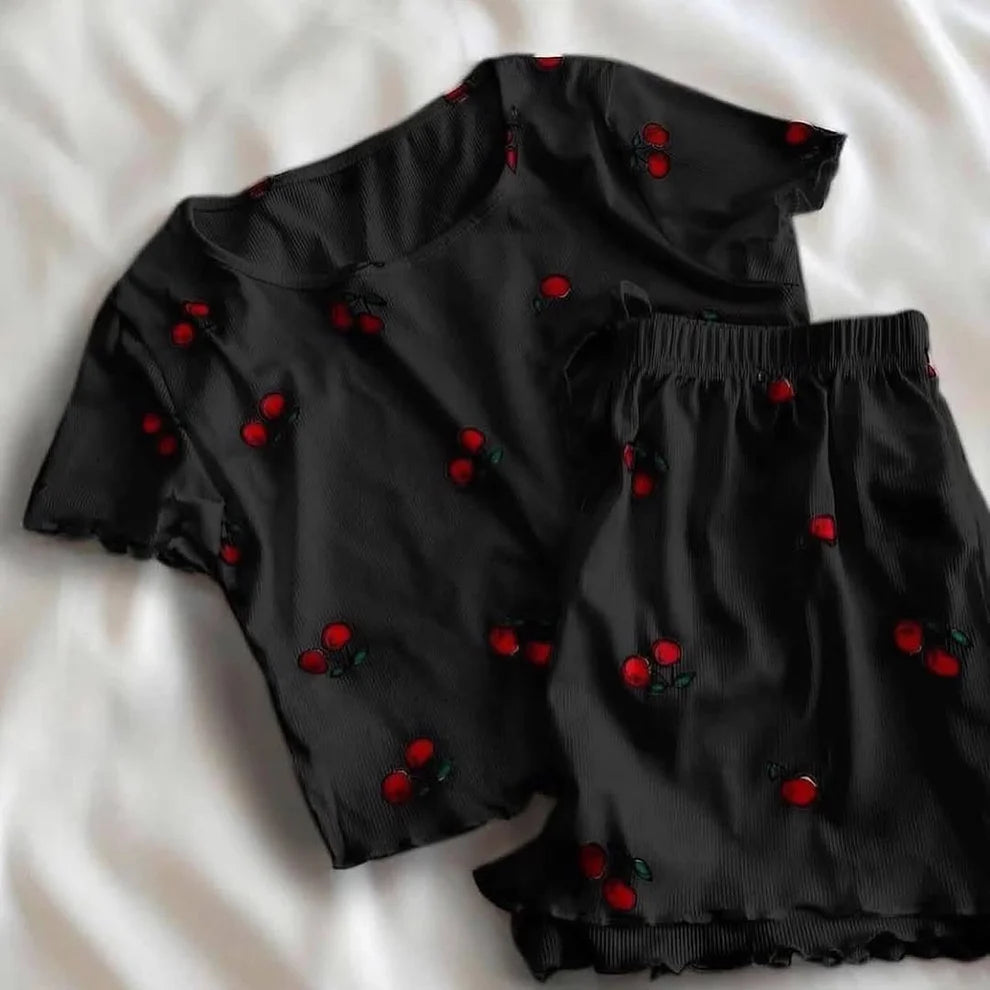 CH 6039 Printed Cherries Top & Boxer Set | Saimwear