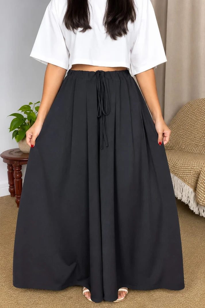 CH - 6136 - Chic Elastic-Waist Flare Trousers | Saimwear