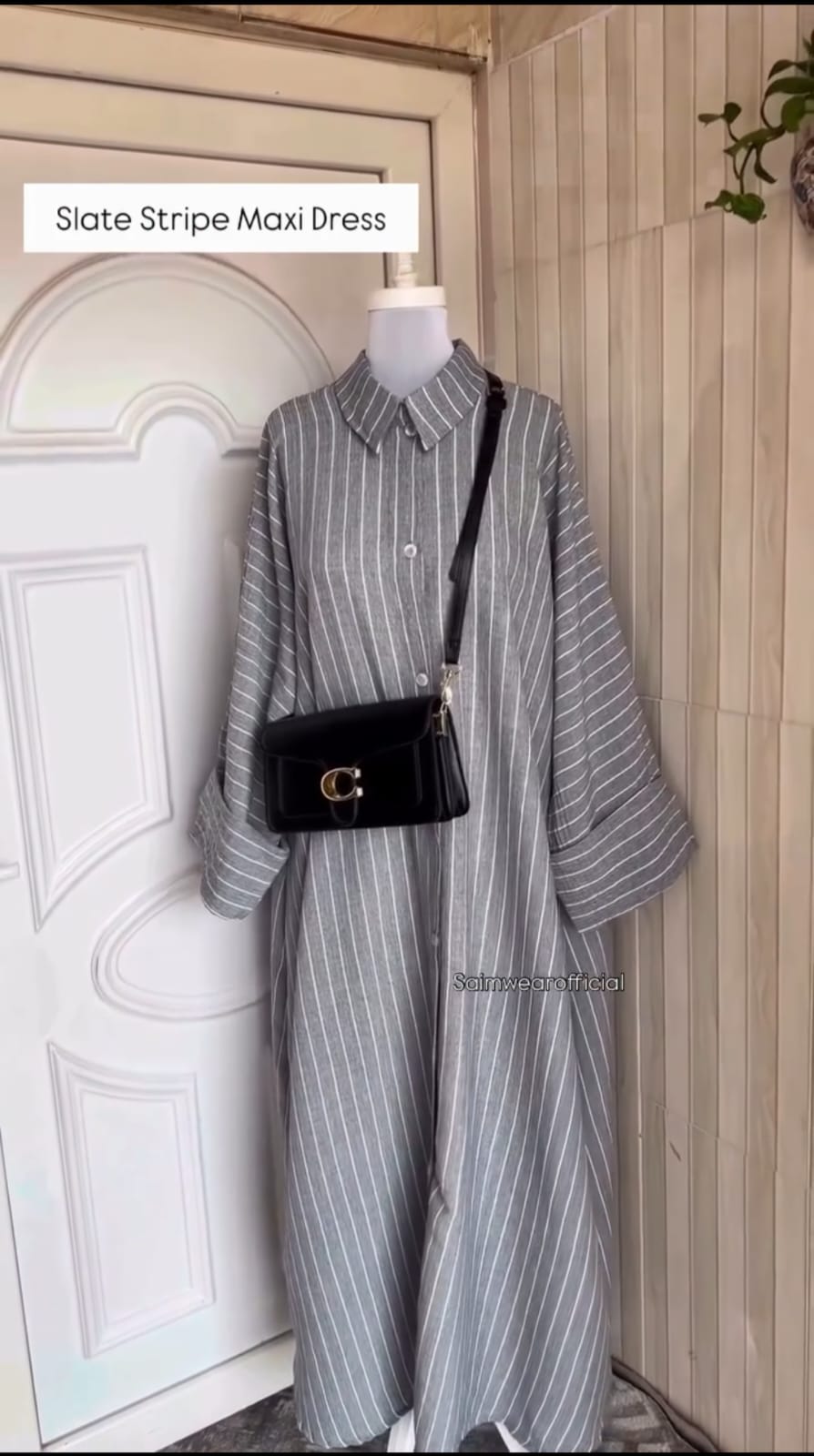 CH - 6140 - Slate Stripe Maxi Dress | Saimwear