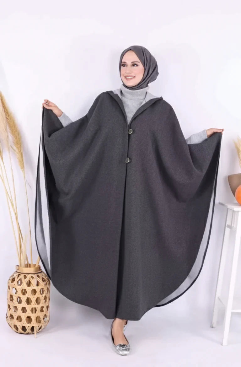 Ch 591 Saimwear Long hooded Button Windbreaker Cloak