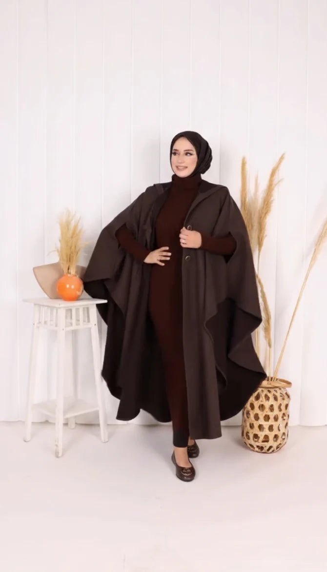 Ch 591 Saimwear Long hooded Button Windbreaker Cloak