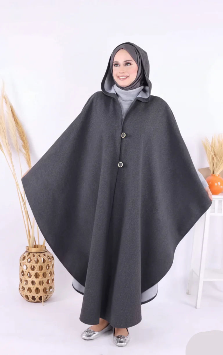 Ch 591 Saimwear Long hooded Button Windbreaker Cloak